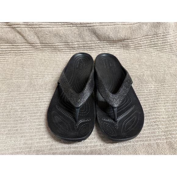 NWOT Crocs Women Kadee II Flip Flops Black Sparkle Size W11 - Picture 5 of 7
